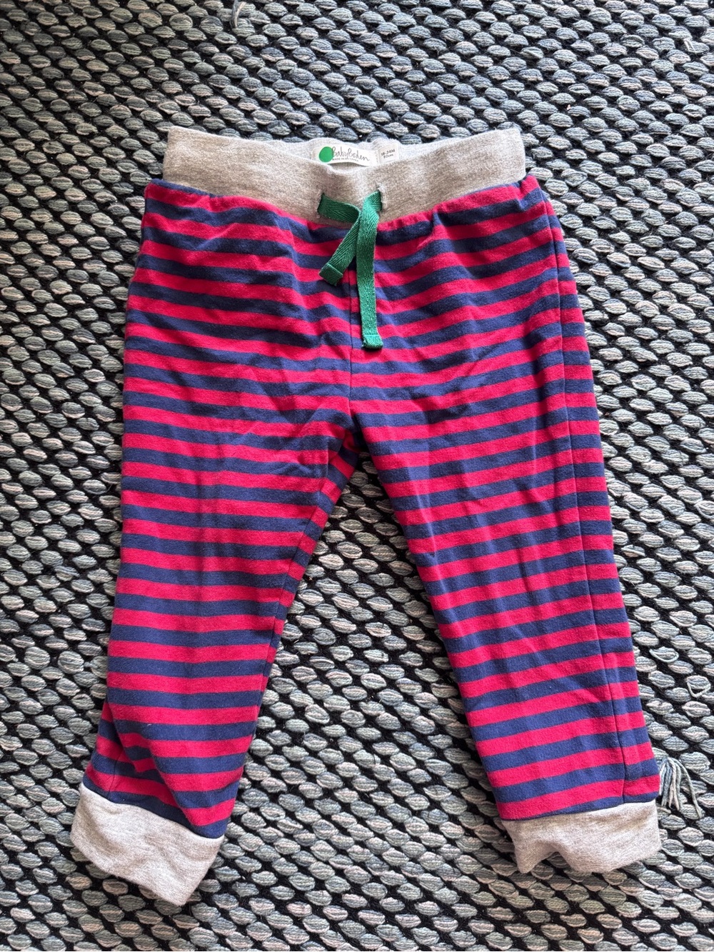 Baby Boden Navy and Magenta Striped Pajama Bottoms with Green Drawstring